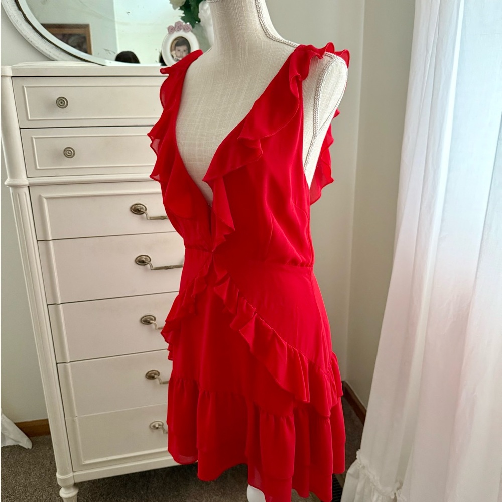 TOBI Elegant Red Ruffle Dress Size Medium